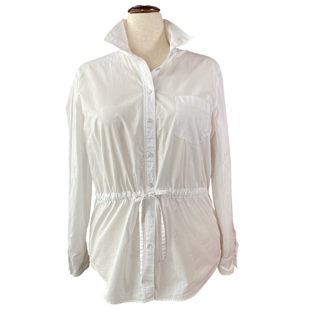Talbots White Button‎ Down Shirt Drawstring Waist Size L